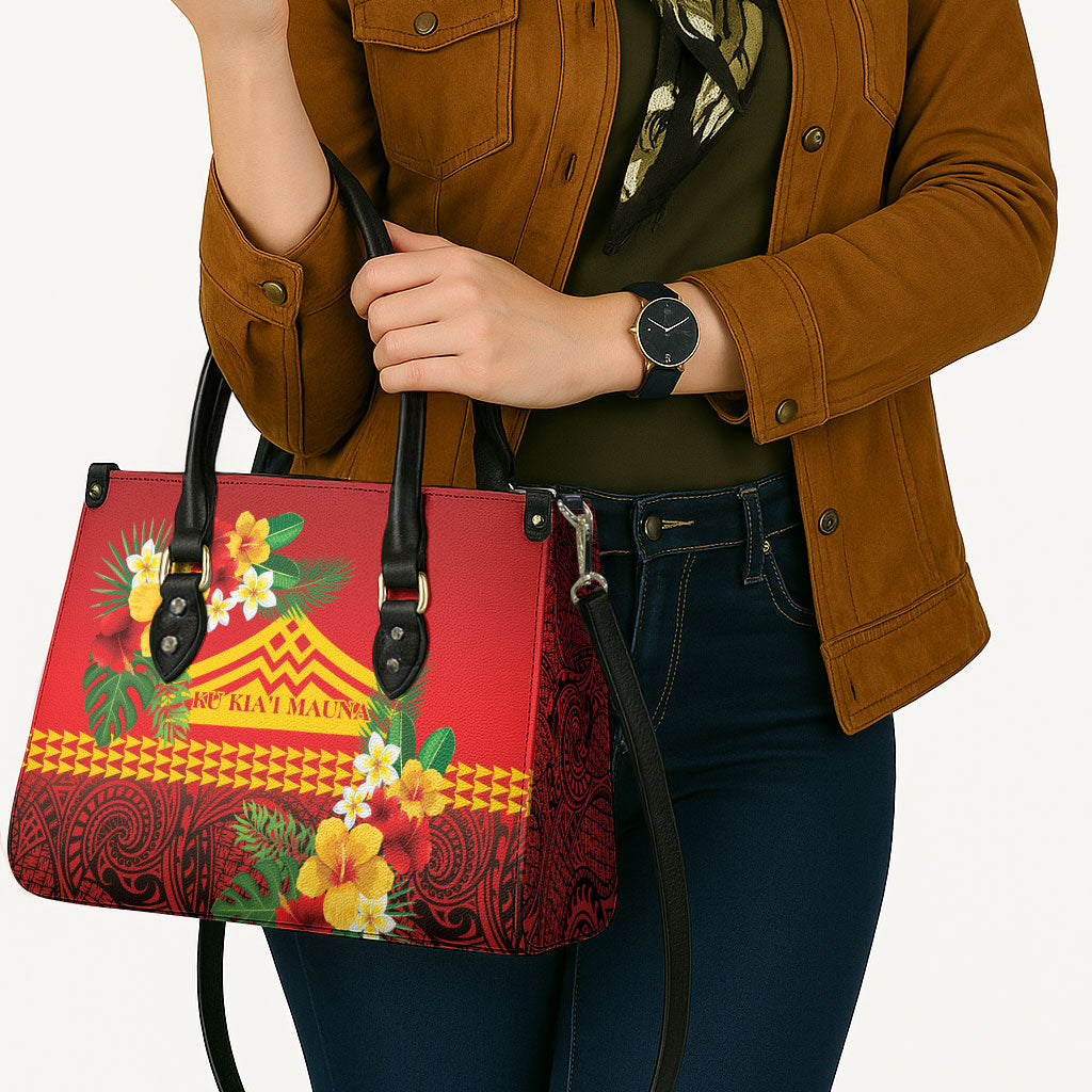 Hawaii Ku Kia'i Mauna Leather Bag Hibiscus Kakau Pattern