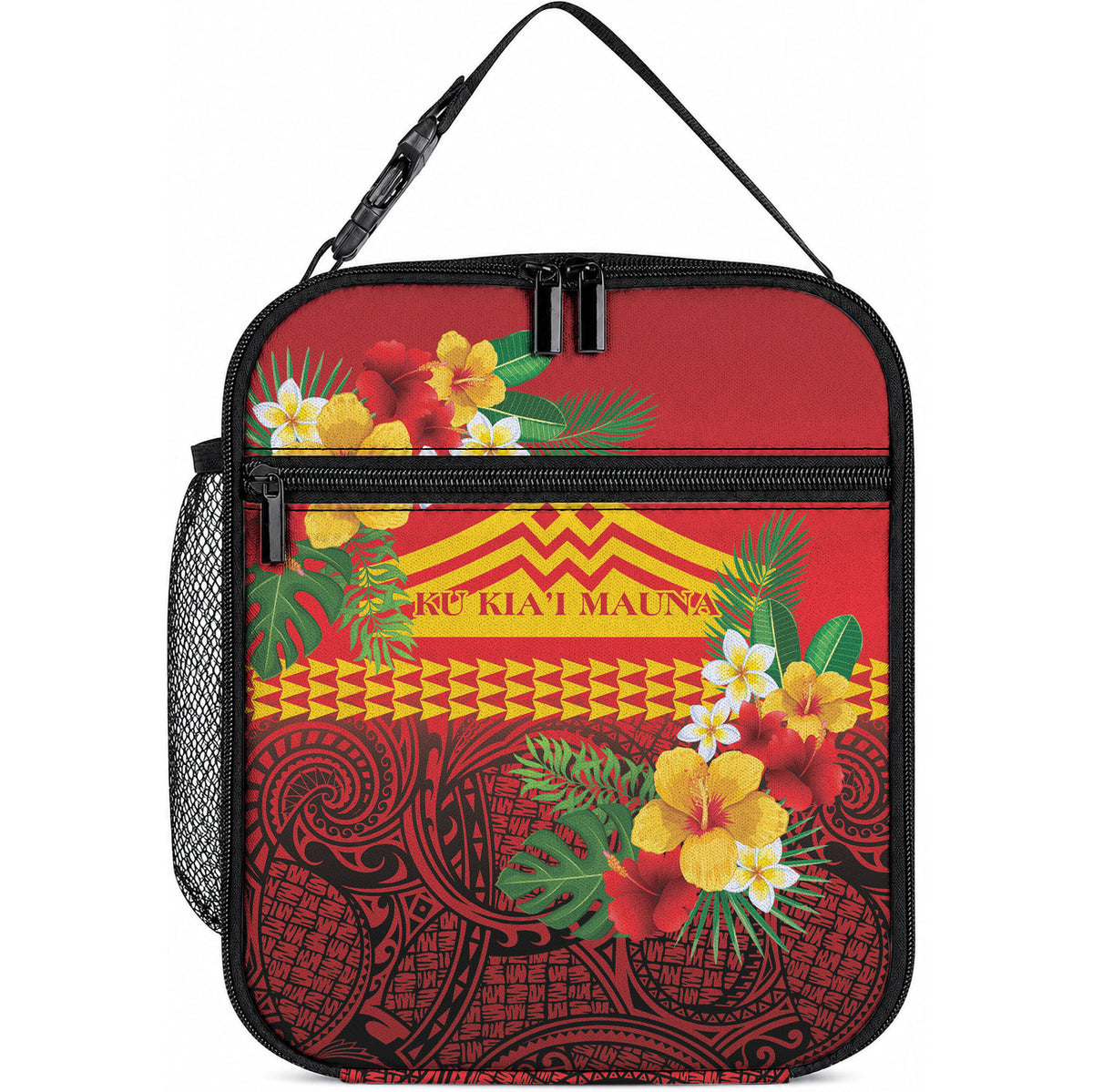 Hawaii Ku Kia'i Mauna Lunch Bag Hibiscus Kakau Pattern LT9 10.2 × 8.3 × 4.3 inch Red - Polynesian Pride