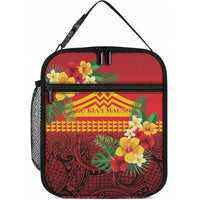Hawaii Ku Kia'i Mauna Lunch Bag Hibiscus Kakau Pattern LT9 10.2 × 8.3 × 4.3 inch Red - Polynesian Pride
