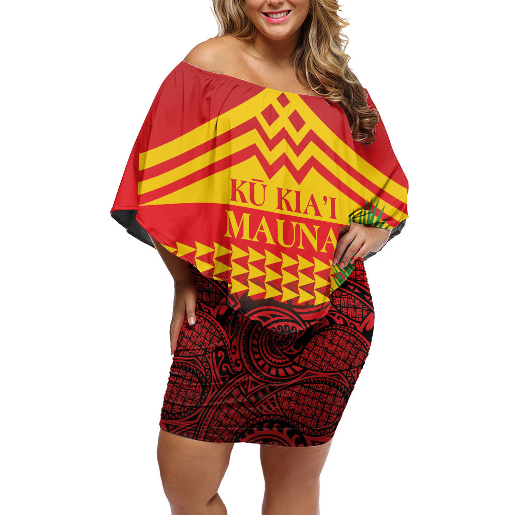 Hawaii Ku Kia'i Mauna Personalized Off Shoulder Short Dress Hibiscus Kakau Pattern