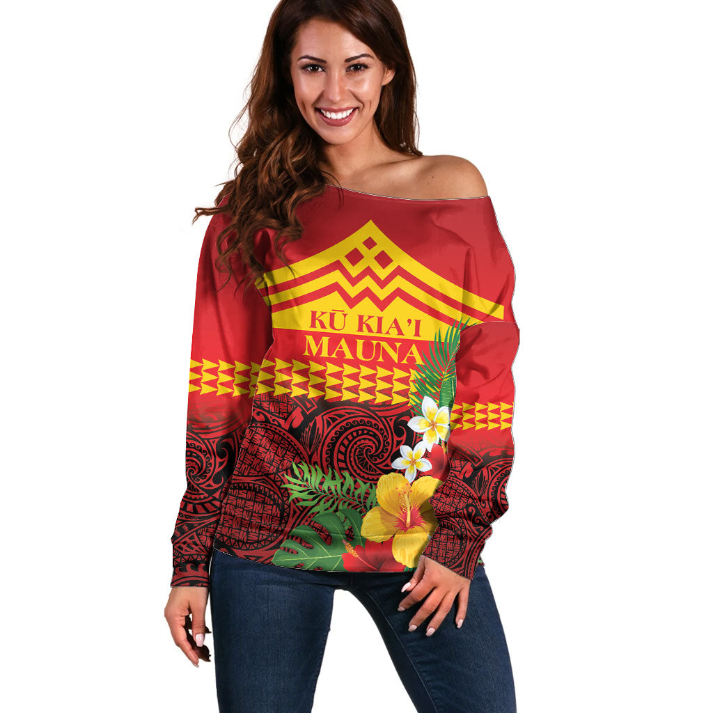 Hawaii Ku Kia'i Mauna Personalized Off Shoulder Sweater Hibiscus Kakau Pattern