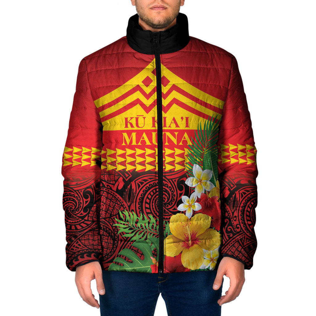 Hawaii Ku Kia'i Mauna Personalized Padded Jacket Hibiscus Kakau Pattern LT9 Men Red - Polynesian Pride