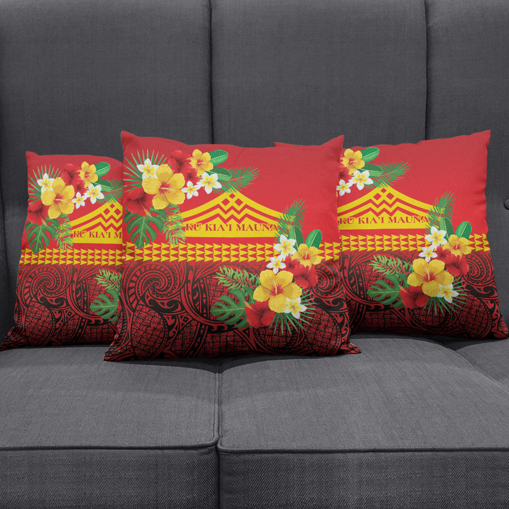 Hawaii Ku Kia'i Mauna Pillow Cover Hibiscus Kakau Pattern
