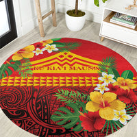 Hawaii Ku Kia'i Mauna Round Carpet Hibiscus Kakau Pattern
