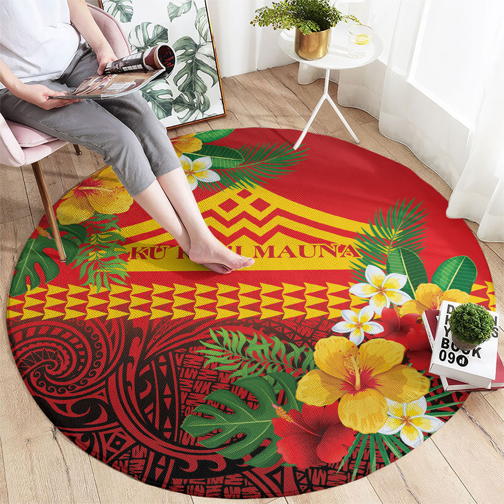 Hawaii Ku Kia'i Mauna Round Carpet Hibiscus Kakau Pattern