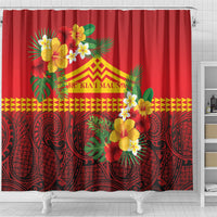 Hawaii Ku Kia'i Mauna Shower Curtain Hibiscus Kakau Pattern