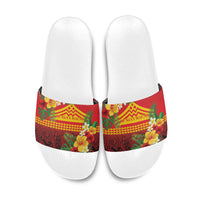 Hawaii Ku Kia'i Mauna Slide Sandals Hibiscus Kakau Pattern