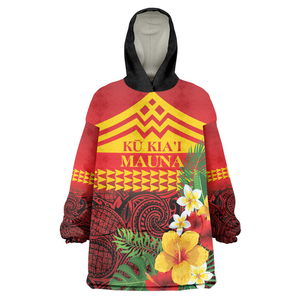 Hawaii Ku Kia'i Mauna Personalized Wearable Blanket Hoodie Hibiscus Kakau Pattern LT9 One Size Red - Polynesian Pride
