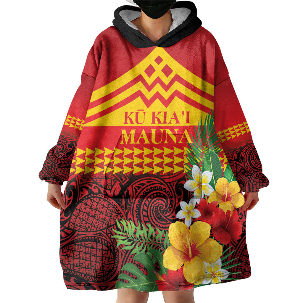 Hawaii Ku Kia'i Mauna Personalized Wearable Blanket Hoodie Hibiscus Kakau Pattern LT9 - Polynesian Pride