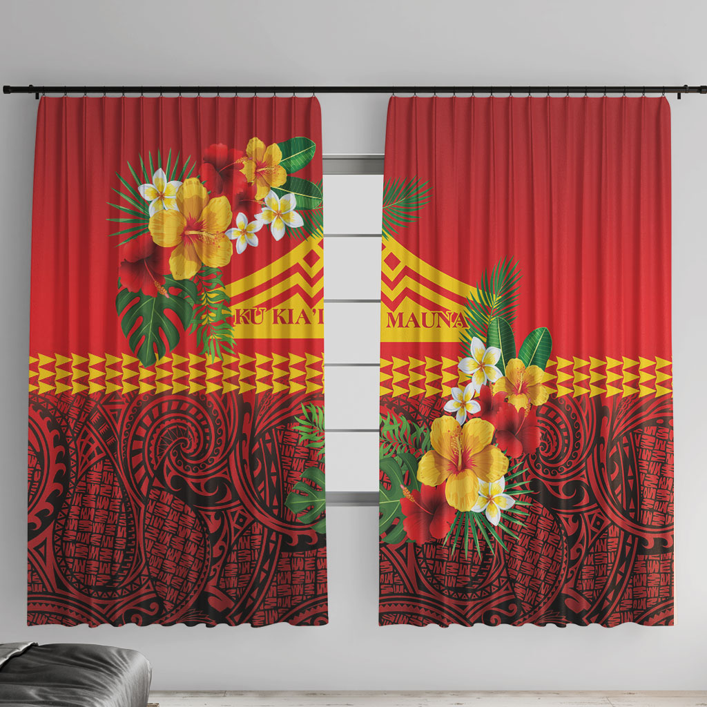 Hawaii Ku Kia'i Mauna Window Curtain Hibiscus Kakau Pattern