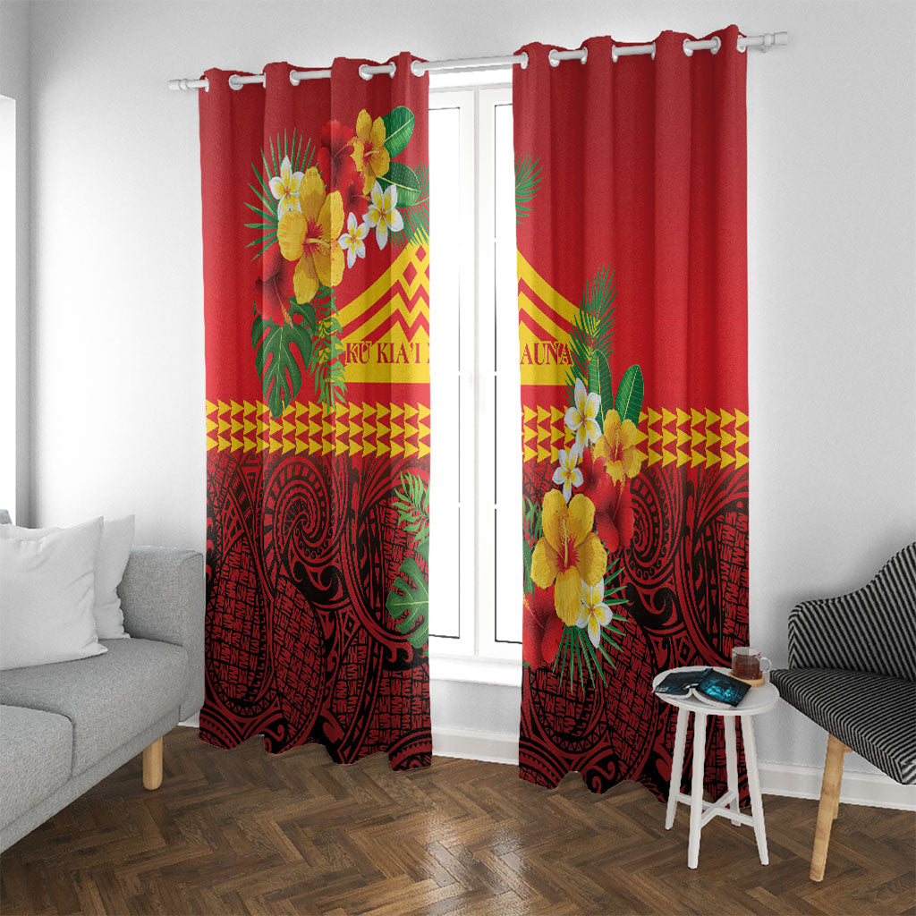 Hawaii Ku Kia'i Mauna Window Curtain Hibiscus Kakau Pattern
