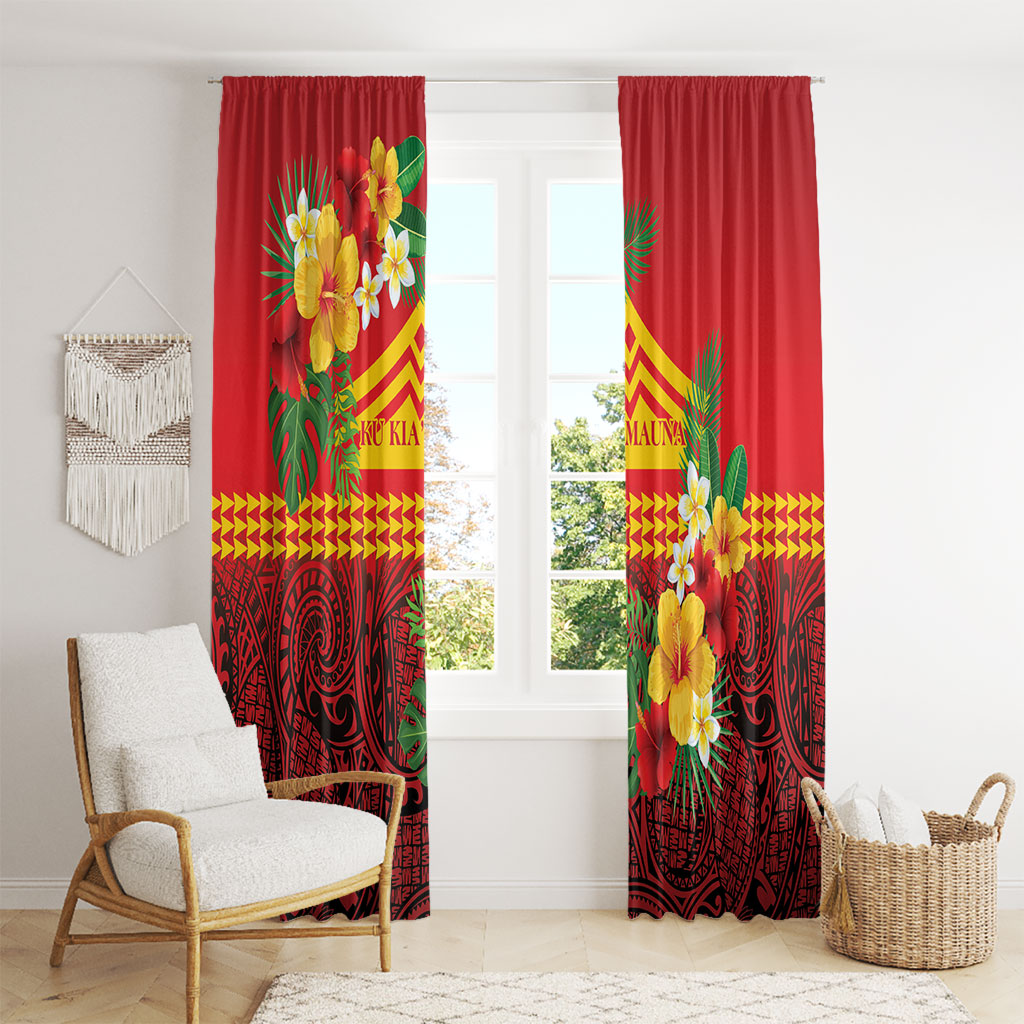 Hawaii Ku Kia'i Mauna Window Curtain Hibiscus Kakau Pattern