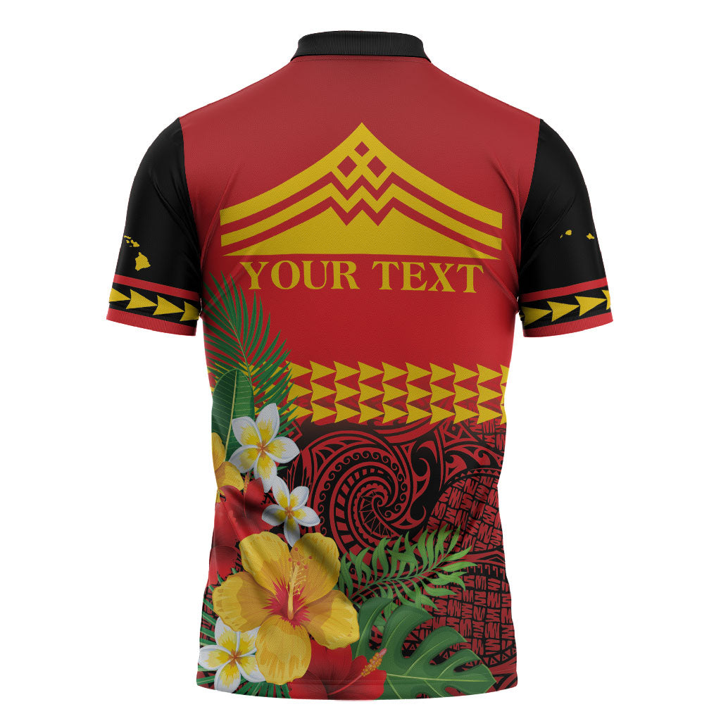 Hawaii Ku Kia'i Mauna Personalized Zipper Polo Shirt Hibiscus Kakau Pattern