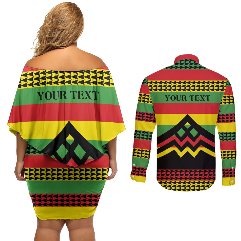 Hawaii Ku Kia'i Mauna Personalized Couples Matching Off Shoulder Short Dress and Long Sleeve Button Shirt Hawaiian Kanaka Maoli Motif LT9 - Polynesian Pride