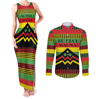 Hawaii Ku Kia'i Mauna Personalized Couples Matching Tank Maxi Dress and Long Sleeve Button Shirt Hawaiian Kanaka Maoli Motif LT9 Green - Polynesian Pride