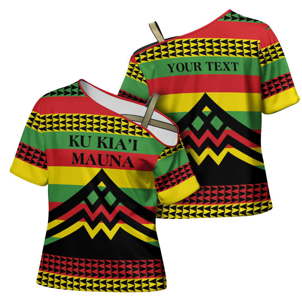 Hawaii Ku Kia'i Mauna Personalized Cross Shoulder Shirt Hawaiian Kanaka Maoli Motif LT9 - Polynesian Pride