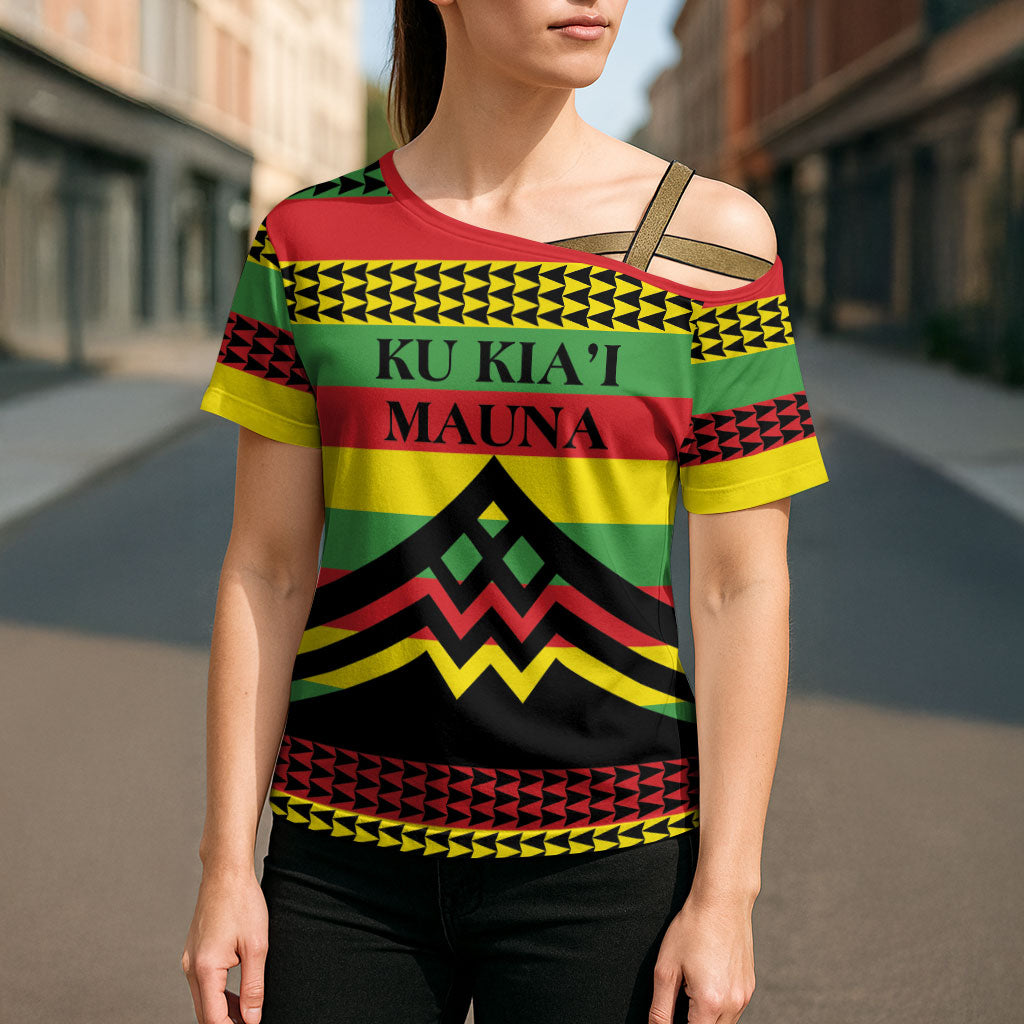 Hawaii Ku Kia'i Mauna Personalized Cross Shoulder Shirt Hawaiian Kanaka Maoli Motif LT9 - Polynesian Pride