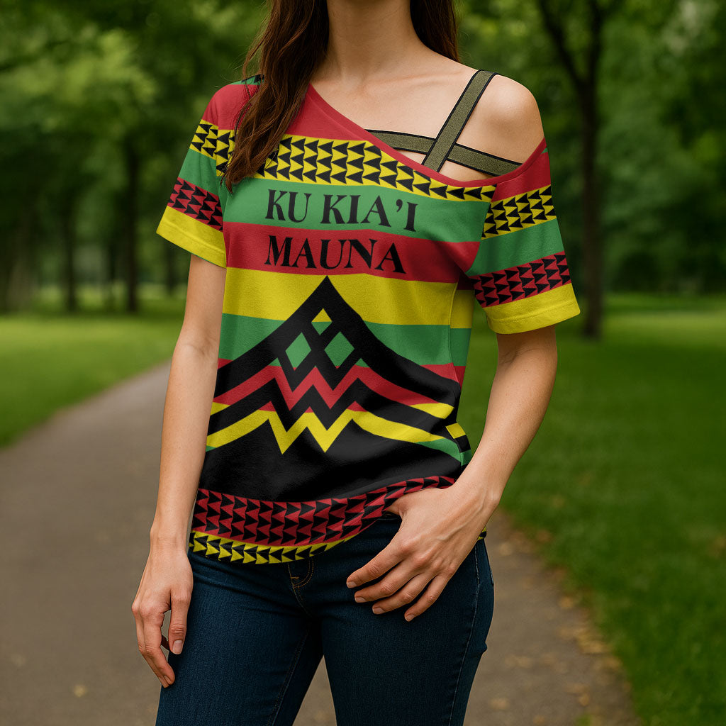 Hawaii Ku Kia'i Mauna Personalized Cross Shoulder Shirt Hawaiian Kanaka Maoli Motif LT9 - Polynesian Pride