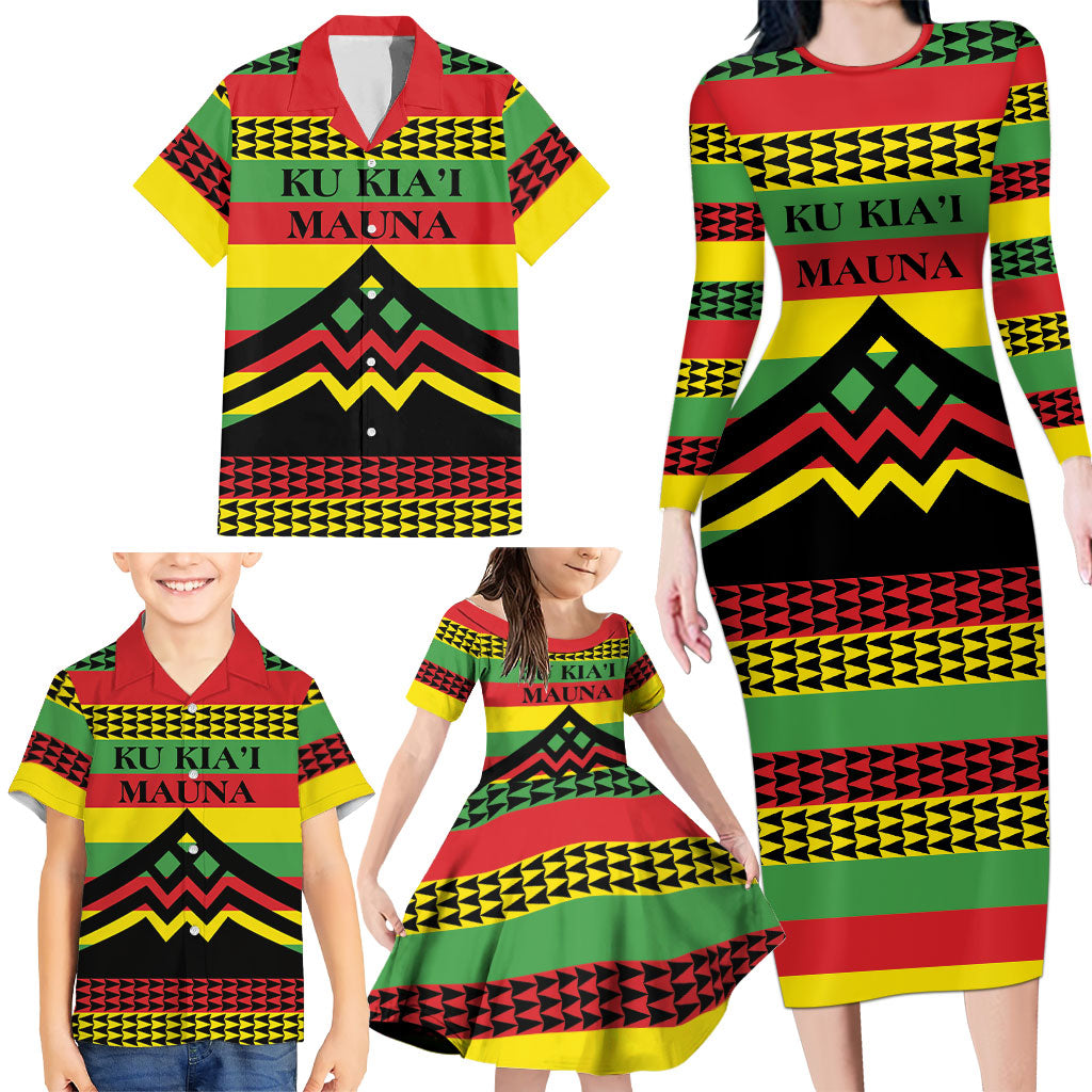 Hawaii Ku Kia'i Mauna Personalized Family Matching Long Sleeve Bodycon Dress and Hawaiian Shirt Hawaiian Kanaka Maoli Motif LT9 - Polynesian Pride