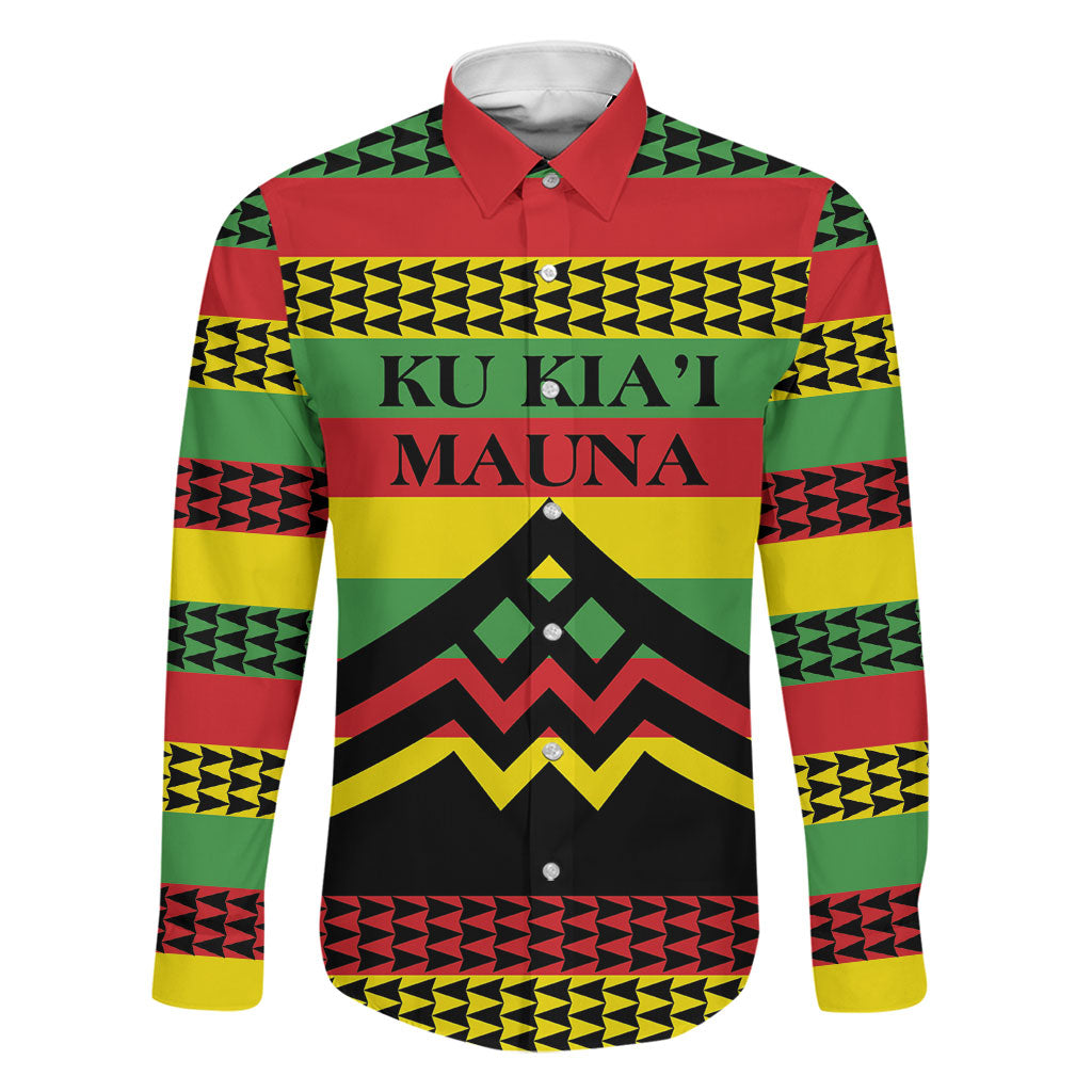 Hawaii Ku Kia'i Mauna Personalized Family Matching Off Shoulder Short Dress and Hawaiian Shirt Hawaiian Kanaka Maoli Motif LT9 Dad's Shirt - Long Sleeve Green - Polynesian Pride