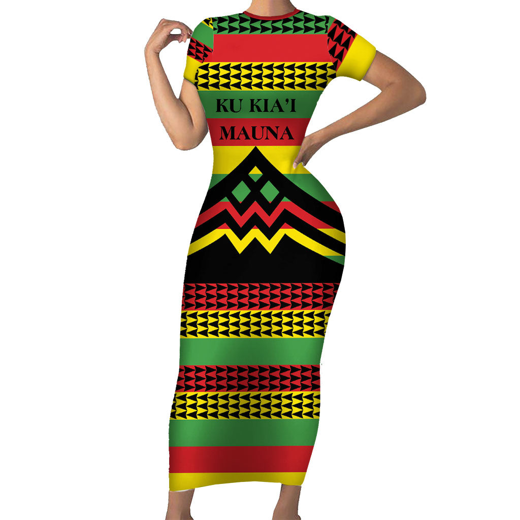 Hawaii Ku Kia'i Mauna Personalized Family Matching Short Sleeve Bodycon Dress and Hawaiian Shirt Hawaiian Kanaka Maoli Motif LT9 Mom's Dress Green - Polynesian Pride
