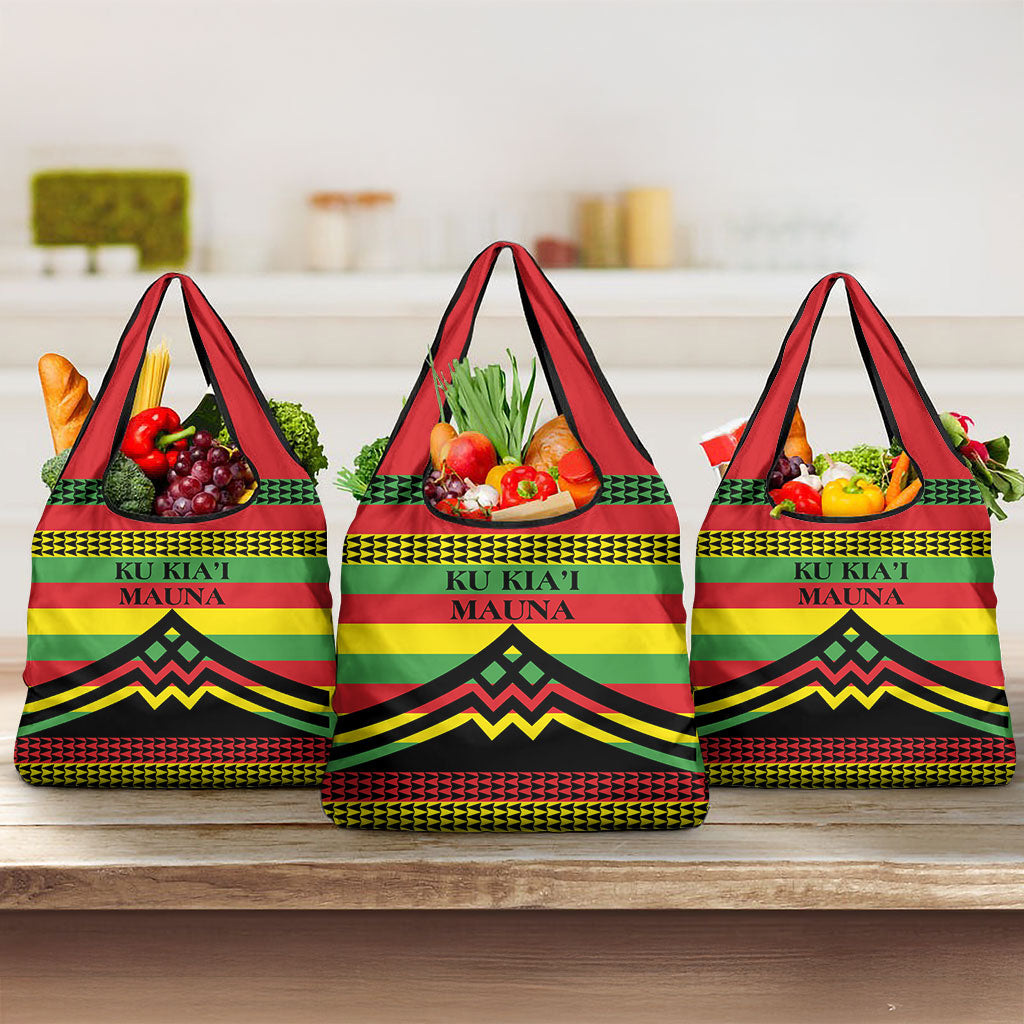 Hawaii Ku Kia'i Mauna Grocery Bag Hawaiian Kanaka Maoli Motif LT9 3-pack One Size Green - Polynesian Pride