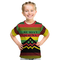 Hawaii Ku Kia'i Mauna Personalized Kid T Shirt Hawaiian Kanaka Maoli Motif LT9 Green - Polynesian Pride