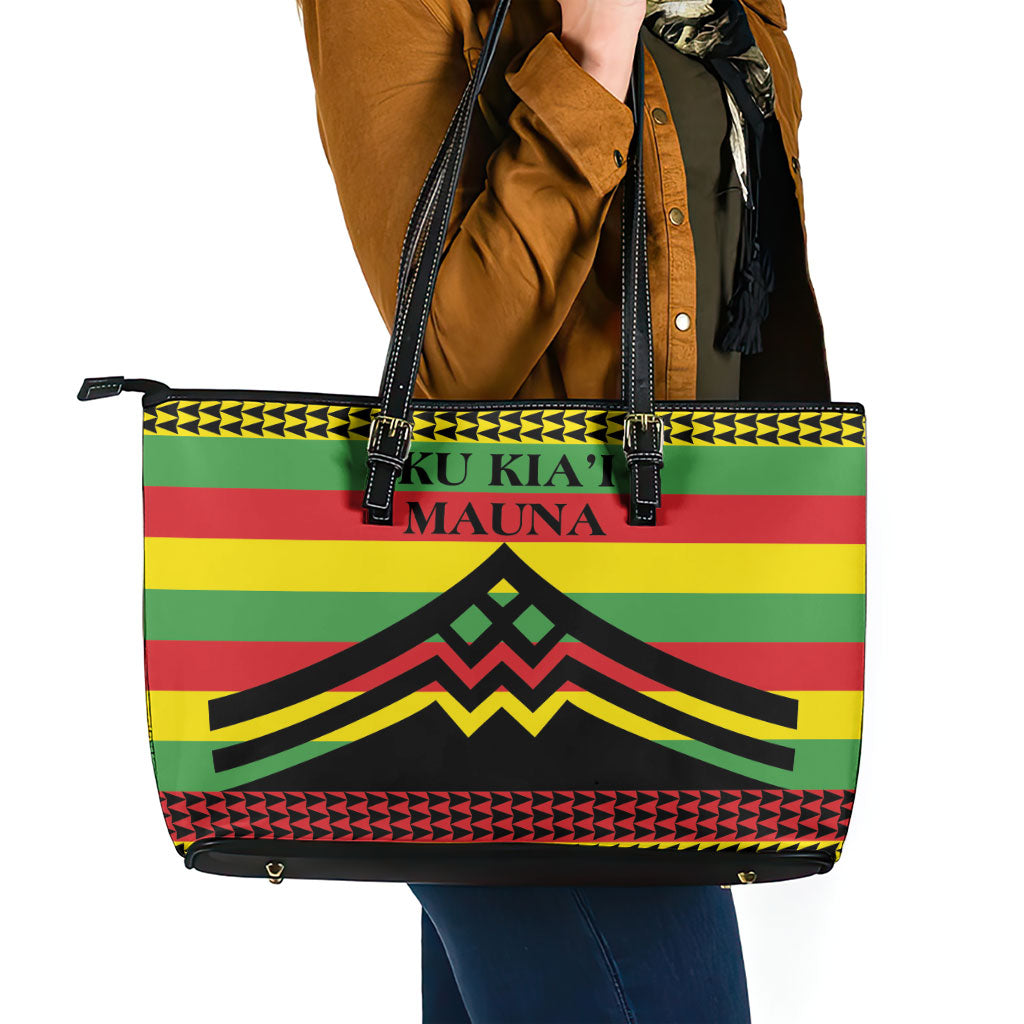 Hawaii Ku Kia'i Mauna Leather Tote Bag Hawaiian Kanaka Maoli Motif LT9 - Polynesian Pride