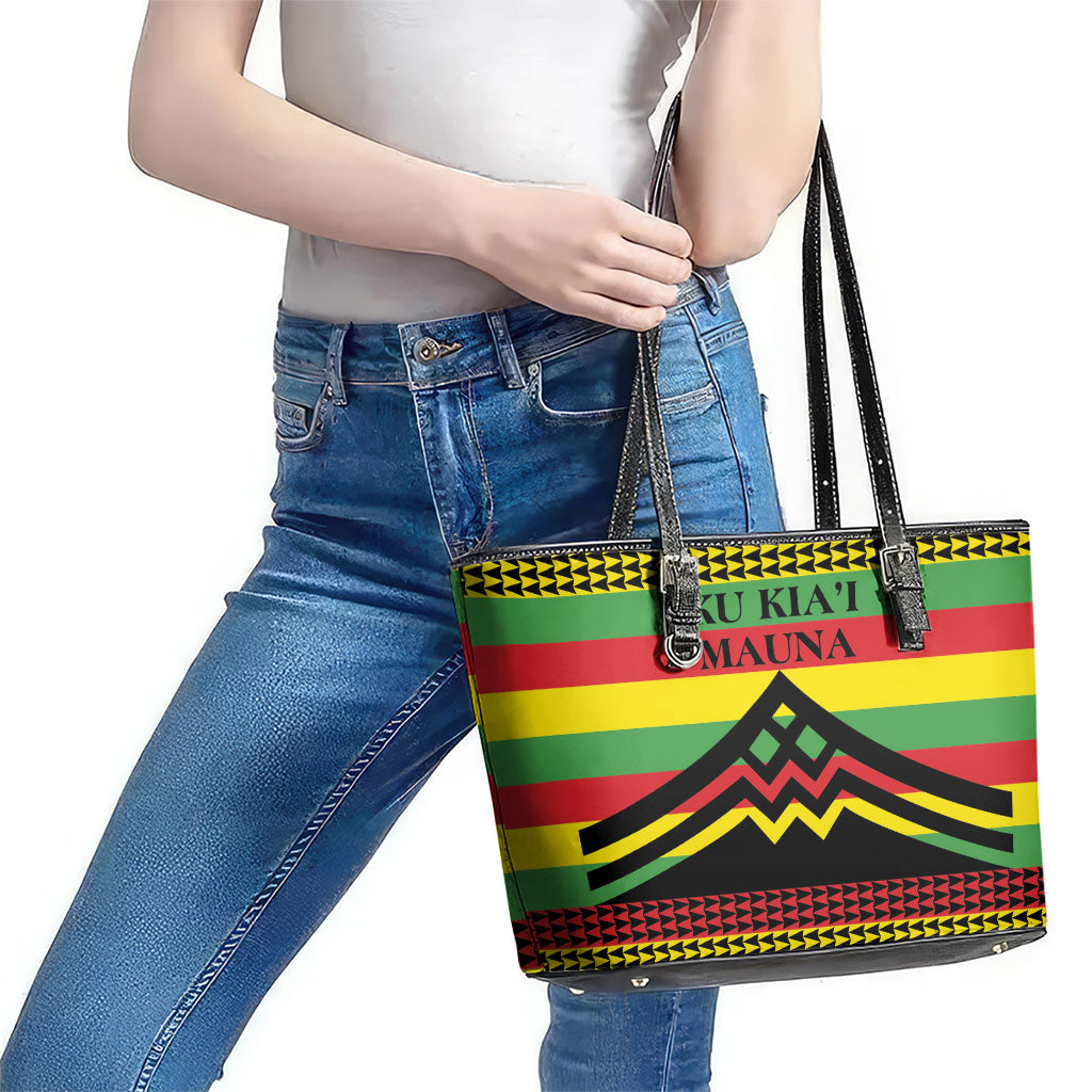 Hawaii Ku Kia'i Mauna Leather Tote Bag Hawaiian Kanaka Maoli Motif LT9 - Polynesian Pride