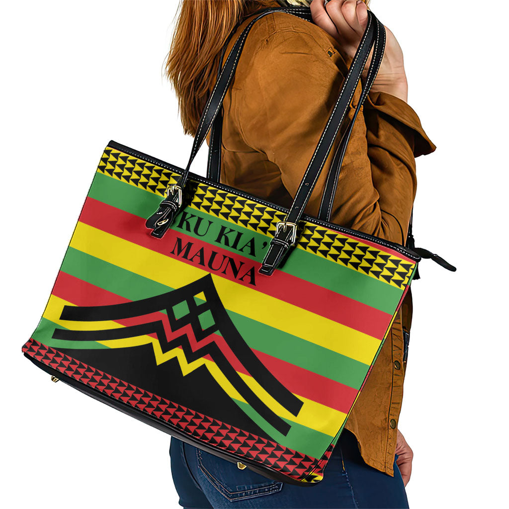 Hawaii Ku Kia'i Mauna Leather Tote Bag Hawaiian Kanaka Maoli Motif LT9 - Polynesian Pride