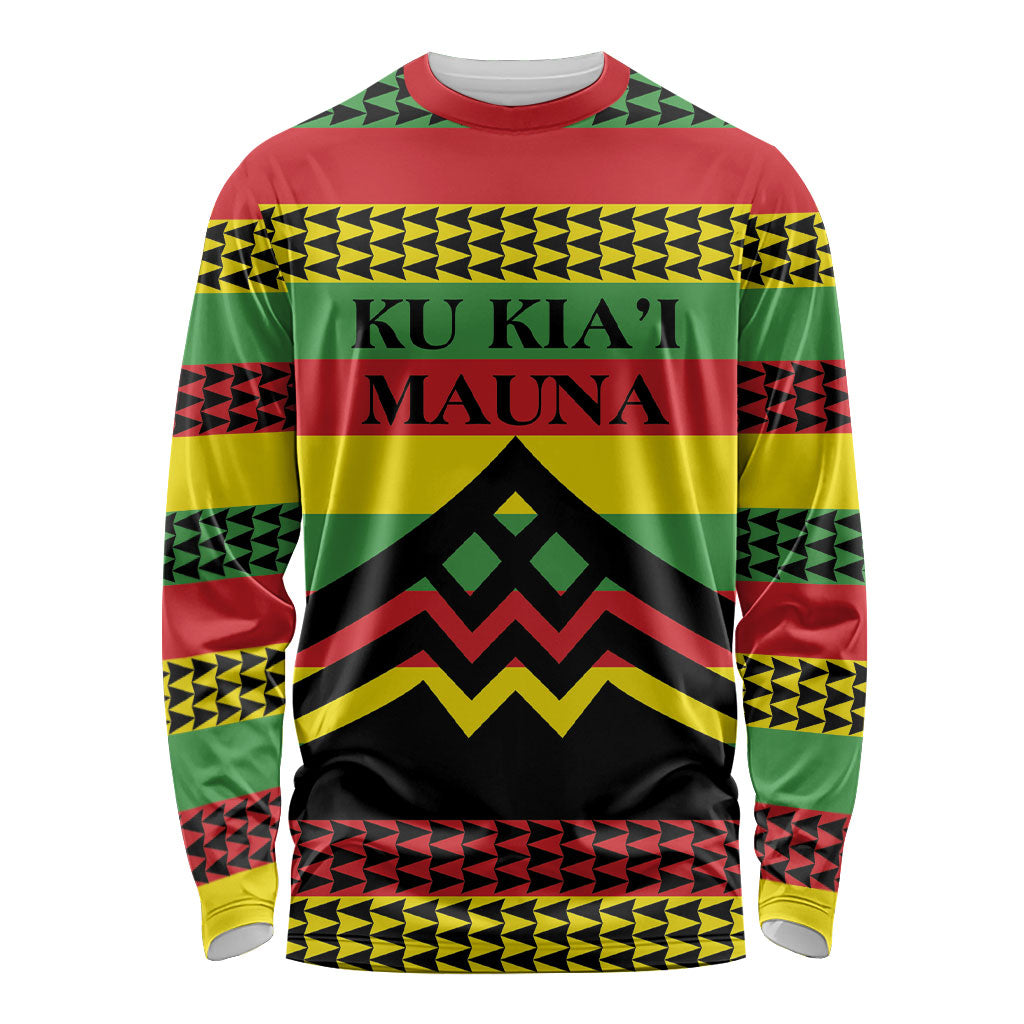 Hawaii Ku Kia'i Mauna Personalized Long Sleeve Shirt Hawaiian Kanaka Maoli Motif