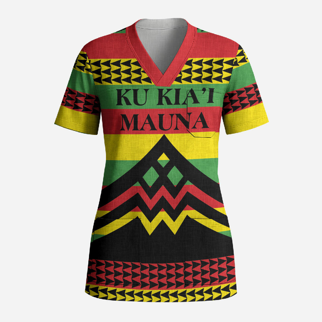Hawaii Ku Kia'i Mauna Personalized Scrub Top Hawaiian Kanaka Maoli Motif LT9 Adult Green - Polynesian Pride