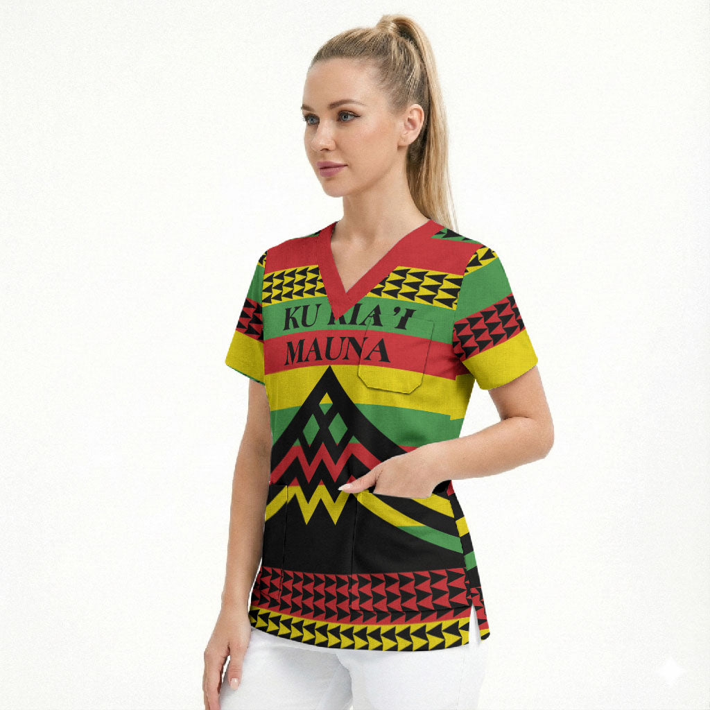 Hawaii Ku Kia'i Mauna Personalized Scrub Top Hawaiian Kanaka Maoli Motif LT9 - Polynesian Pride
