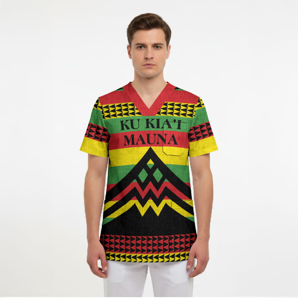 Hawaii Ku Kia'i Mauna Personalized Scrub Top Hawaiian Kanaka Maoli Motif LT9 - Polynesian Pride