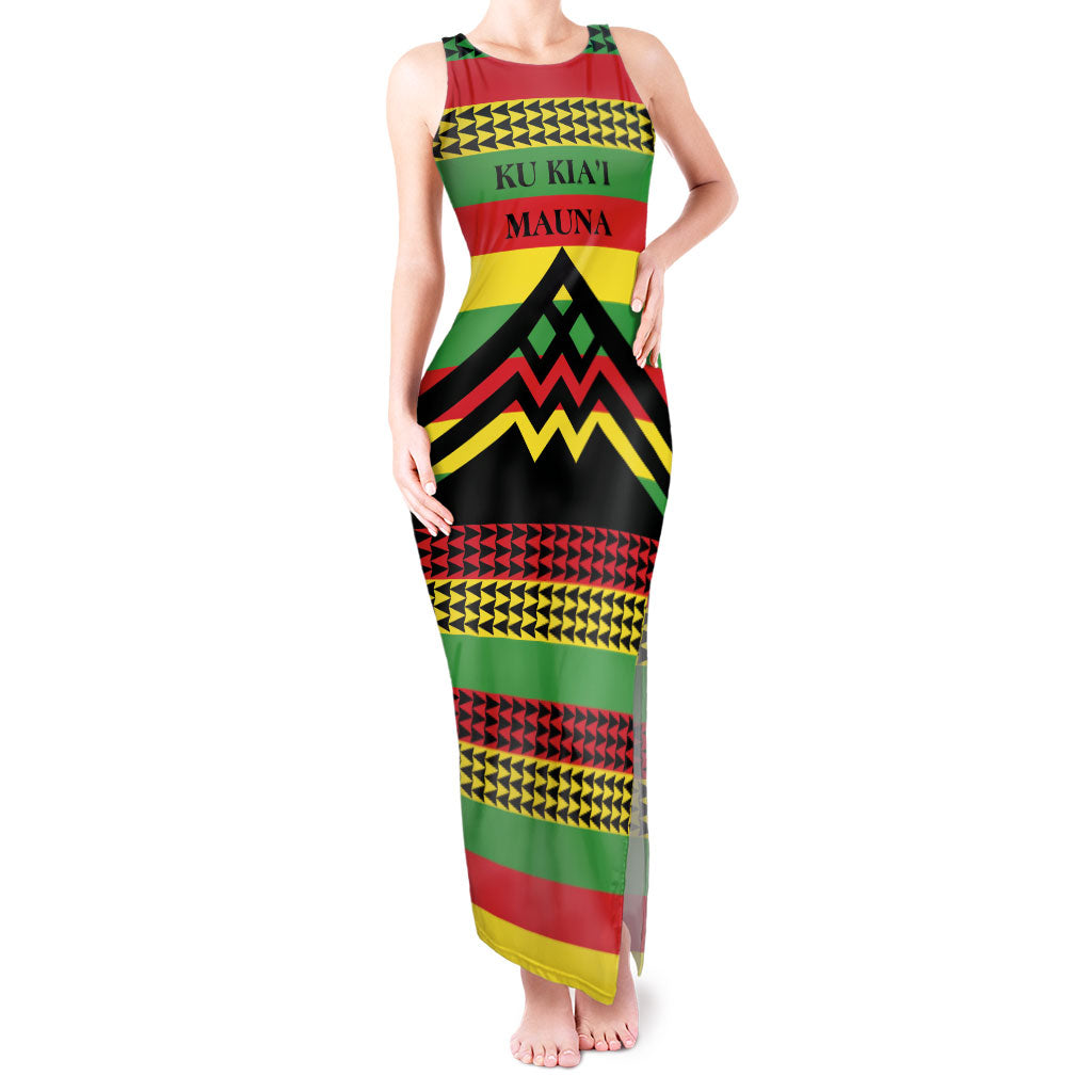 Hawaii Ku Kia'i Mauna Personalized Tank Maxi Dress Hawaiian Kanaka Maoli Motif