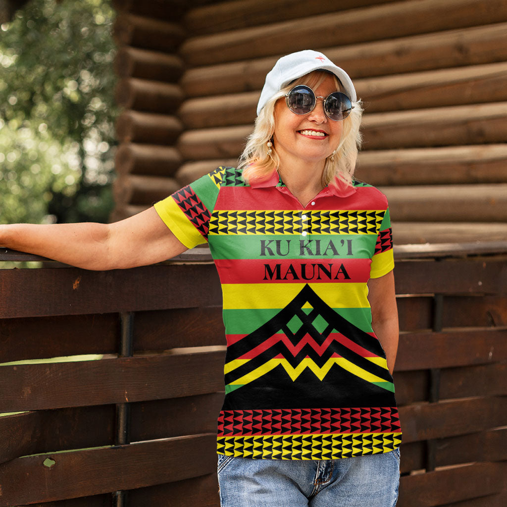 Hawaii Ku Kia'i Mauna Personalized Women Polo Shirt Hawaiian Kanaka Maoli Motif LT9 - Polynesian Pride