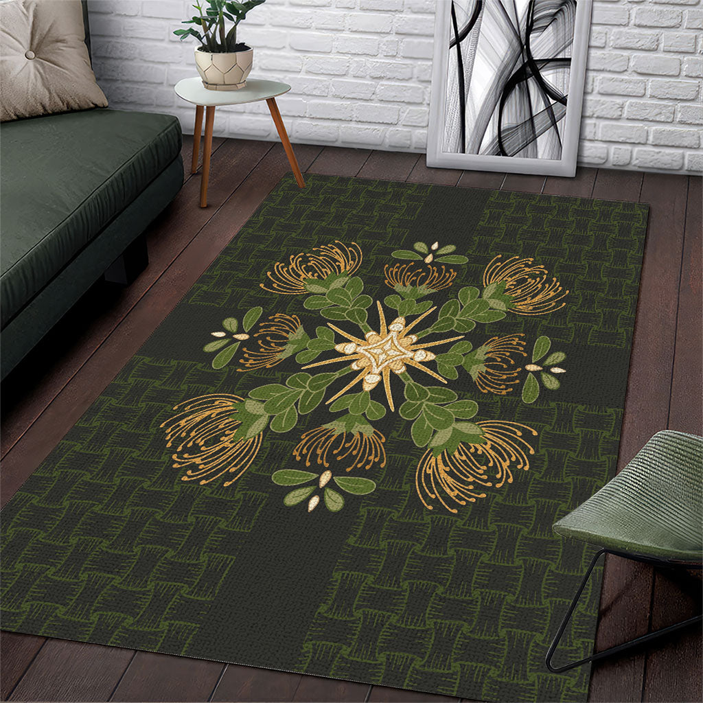 Hawaii Ohia Lehua Squares Area Rug Hawaiian Quilt Inspired Floral Pattern LT9 Green - Polynesian Pride