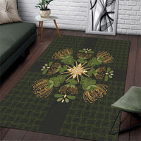 Hawaii Ohia Lehua Squares Area Rug Hawaiian Quilt Inspired Floral Pattern LT9 Green - Polynesian Pride