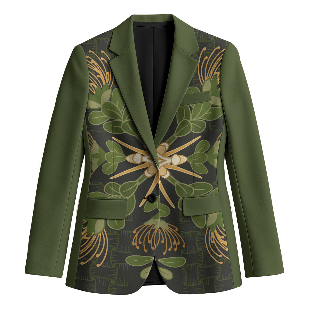 Hawaii Ohia Lehua Squares Blazer Hawaiian Quilt Inspired Floral Pattern