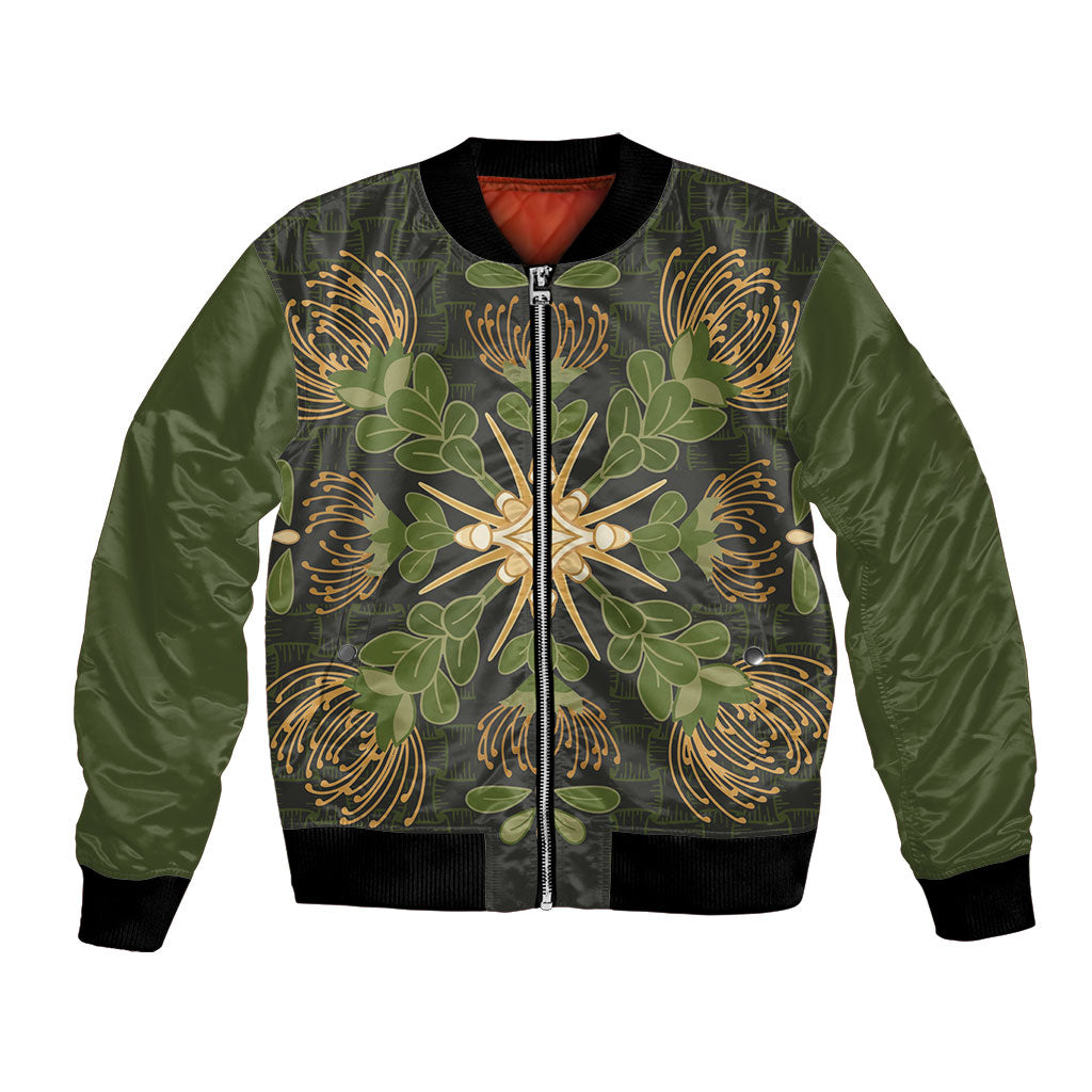 Hawaii Ohia Lehua Squares Bomber Jacket Hawaiian Quilt Inspired Floral Pattern