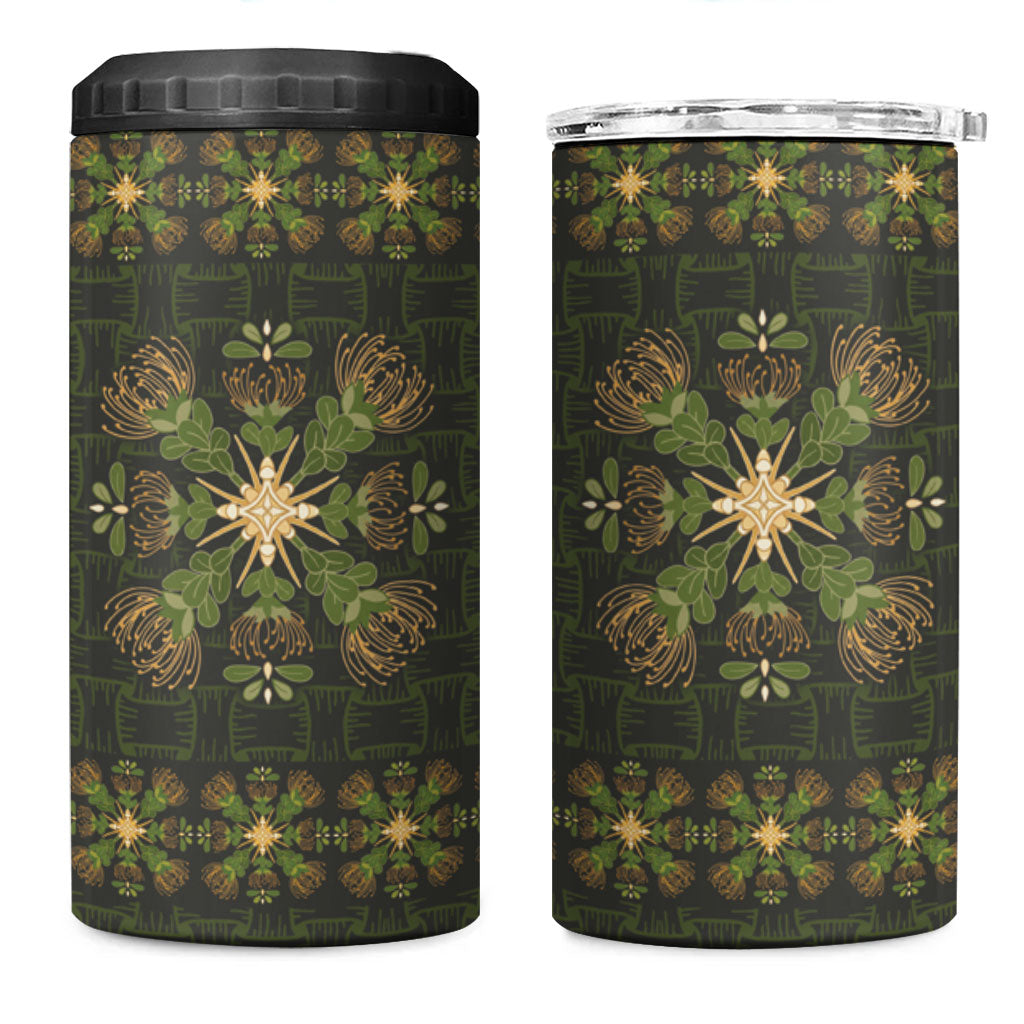 Hawaii Ohia Lehua Squares 4 in 1 Can Cooler Tumbler Hawaiian Quilt Inspired Floral Pattern LT9 One Size: 16 oz Green - Polynesian Pride