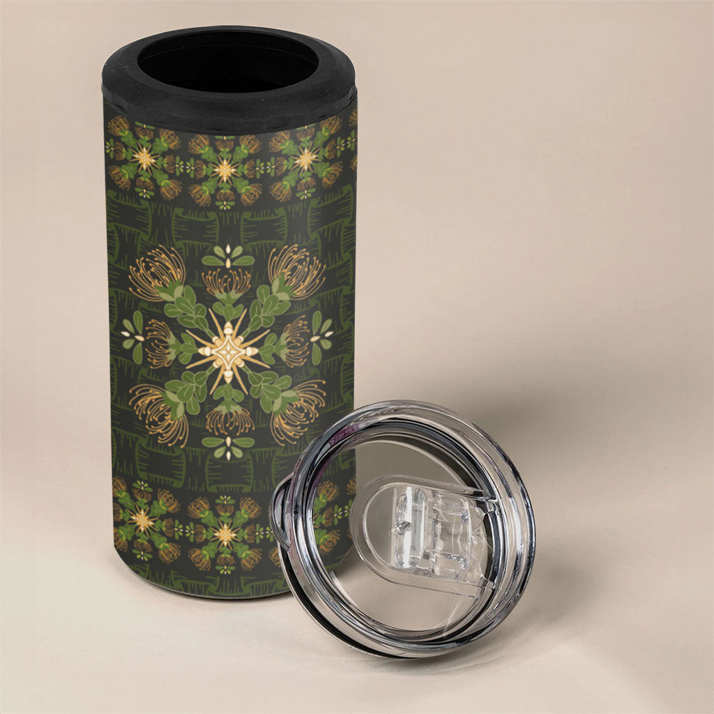 Hawaii Ohia Lehua Squares 4 in 1 Can Cooler Tumbler Hawaiian Quilt Inspired Floral Pattern LT9 - Polynesian Pride