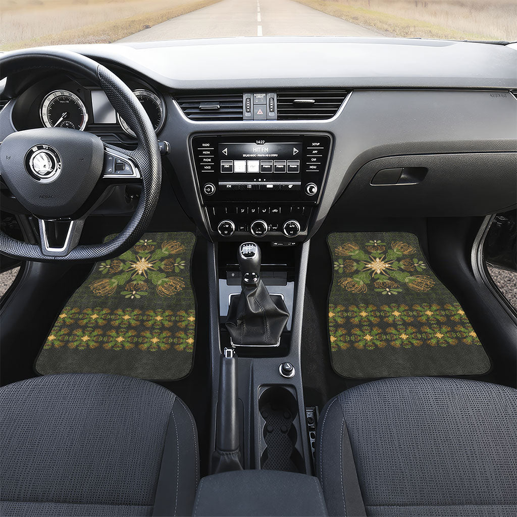 Hawaii Ohia Lehua Squares Car Mats Hawaiian Quilt Inspired Floral Pattern LT9 Set 2pcs - Front Green - Polynesian Pride