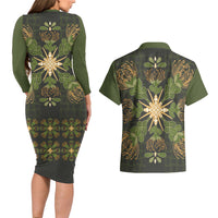 Hawaii Ohia Lehua Squares Couples Matching Long Sleeve Bodycon Dress and Hawaiian Shirt Hawaiian Quilt Inspired Floral Pattern LT9 - Polynesian Pride