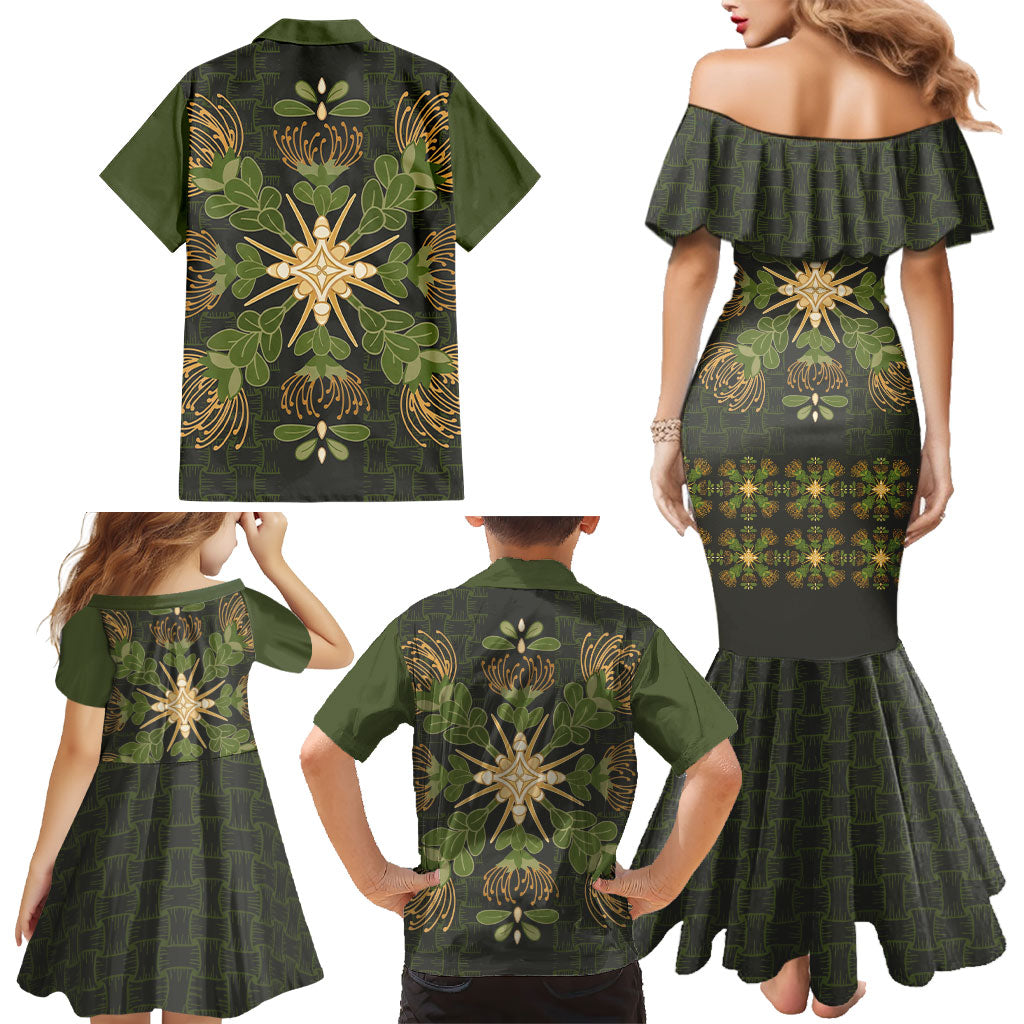 Hawaii Ohia Lehua Squares Family Matching Mermaid Dress and Hawaiian Shirt Hawaiian Quilt Inspired Floral Pattern LT9 - Polynesian Pride