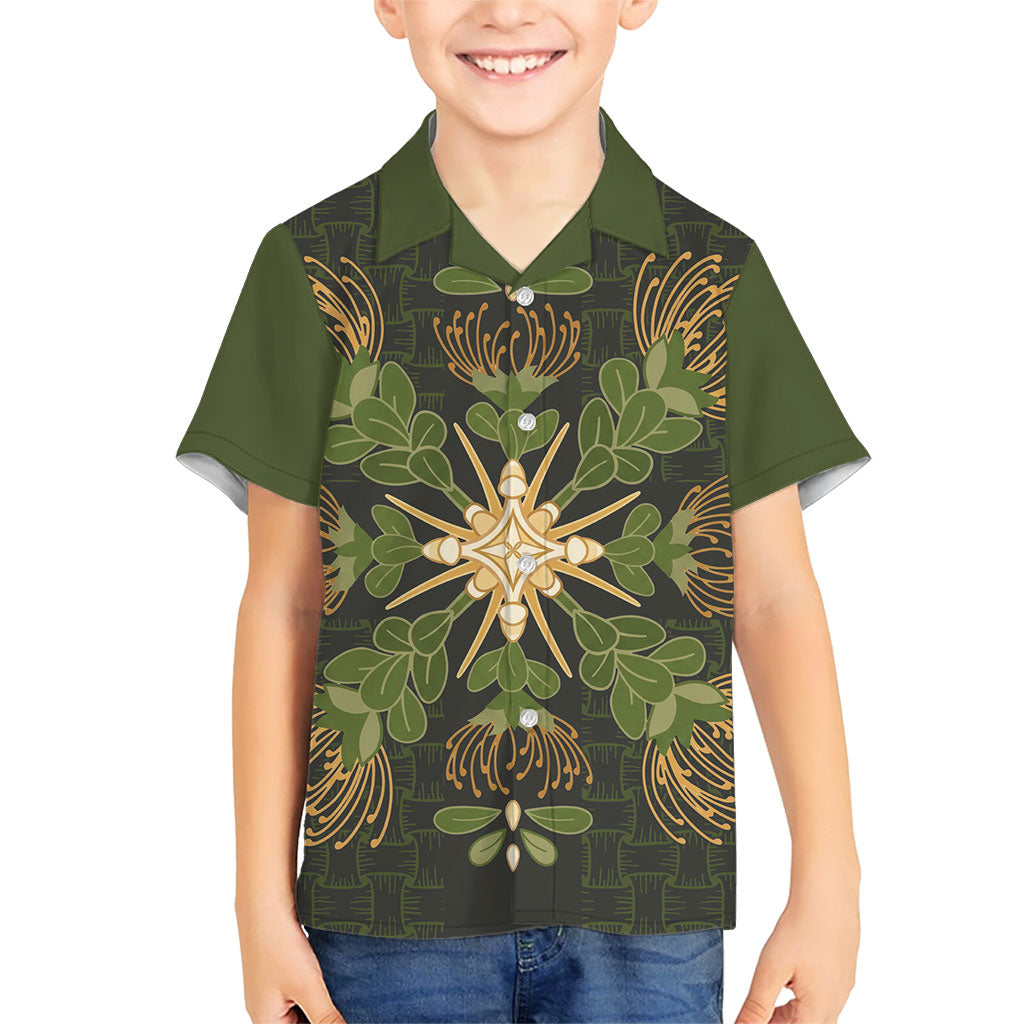 Hawaii Ohia Lehua Squares Family Matching Mermaid Dress and Hawaiian Shirt Hawaiian Quilt Inspired Floral Pattern LT9 Son's Shirt Green - Polynesian Pride