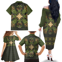 Hawaii Ohia Lehua Squares Family Matching Off The Shoulder Long Sleeve Dress and Hawaiian Shirt Hawaiian Quilt Inspired Floral Pattern LT9 - Polynesian Pride