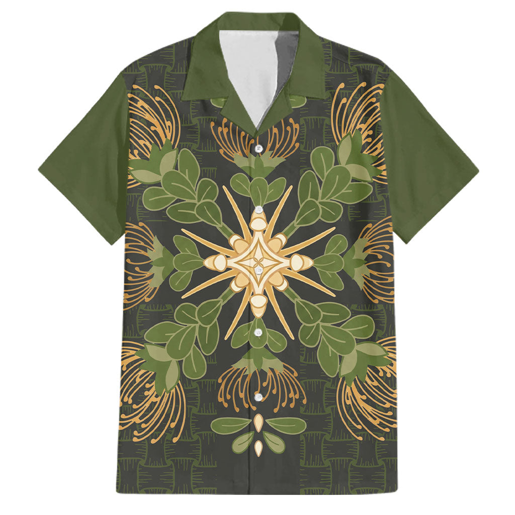 Hawaii Ohia Lehua Squares Family Matching Off The Shoulder Long Sleeve Dress and Hawaiian Shirt Hawaiian Quilt Inspired Floral Pattern LT9 Dad's Shirt - Short Sleeve Green - Polynesian Pride