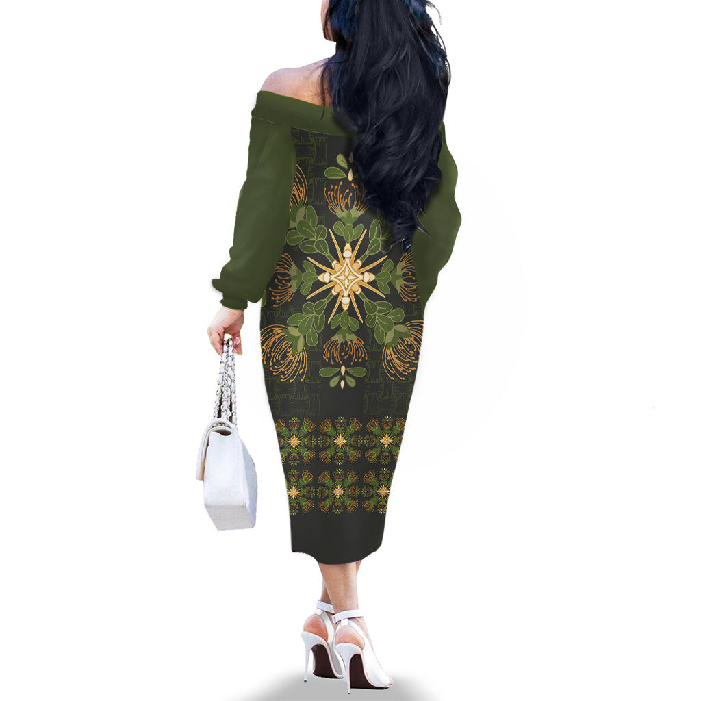 Hawaii Ohia Lehua Squares Family Matching Off The Shoulder Long Sleeve Dress and Hawaiian Shirt Hawaiian Quilt Inspired Floral Pattern LT9 - Polynesian Pride
