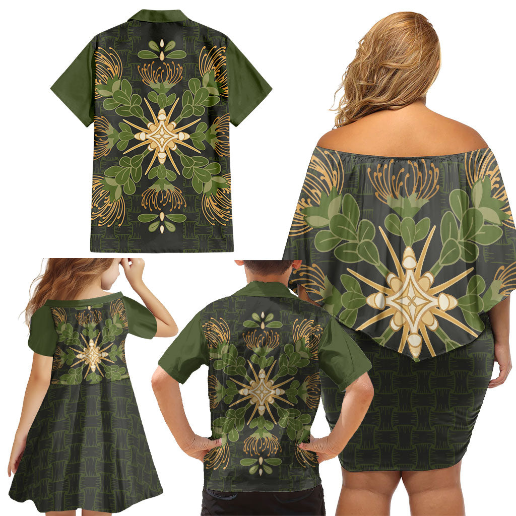 Hawaii Ohia Lehua Squares Family Matching Off Shoulder Short Dress and Hawaiian Shirt Hawaiian Quilt Inspired Floral Pattern LT9 - Polynesian Pride